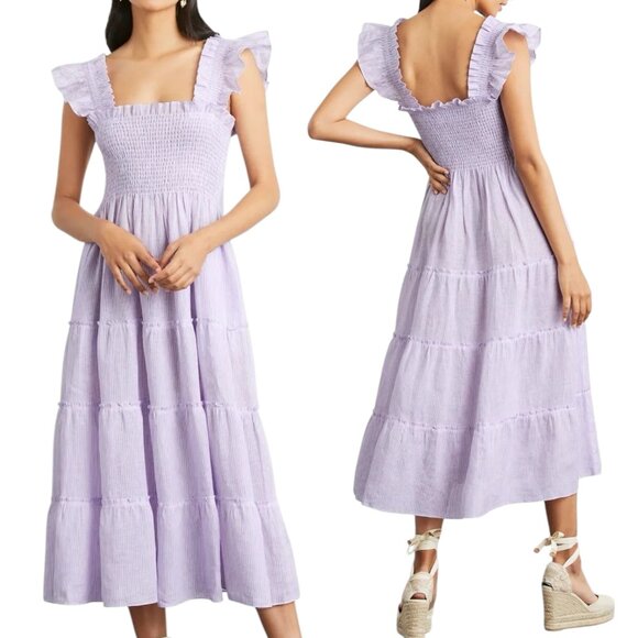 Hill House Dresses & Skirts - Hill House - Women's ‘The Ellie Nap Dress’ in Lilac Stripe Linen Midi - XX-Small